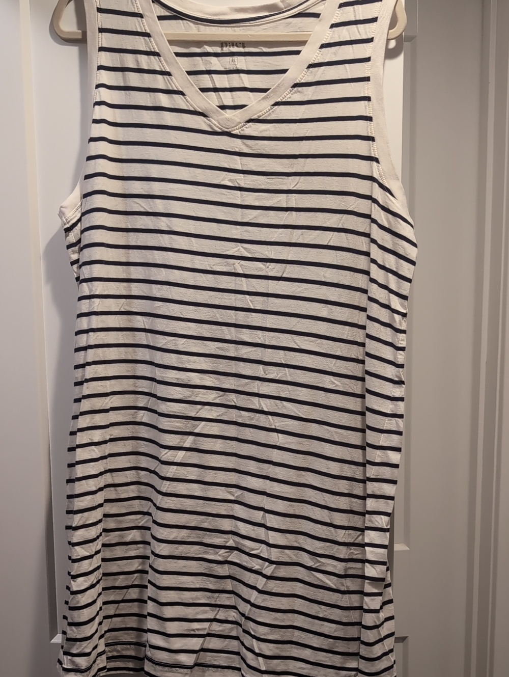 PACT Sleeveless V-Neck Striped Midi Dress - White & Navy - Picture 1 of 3